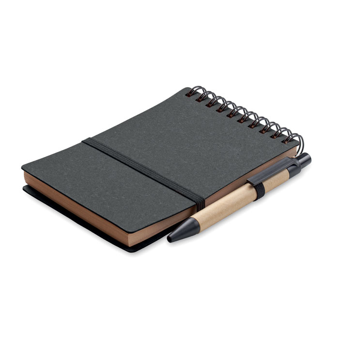 Carnet recyclé publicitaire et stylo à bille NOTIE gris pierre
